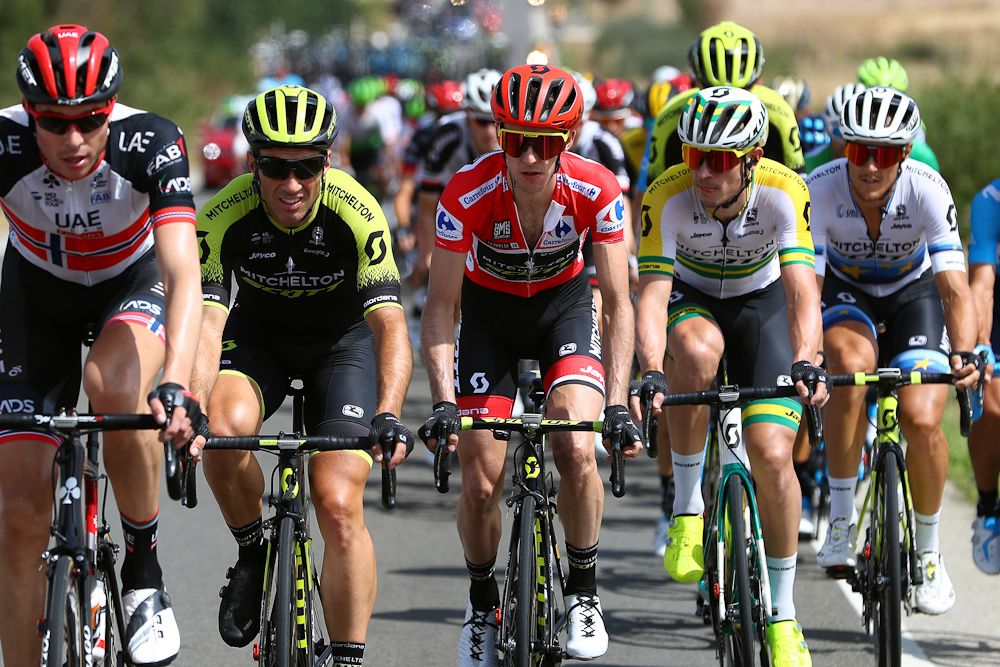 Simon Yates protected in the Mitchelton-Scott train during stage 10 at the Vuelta