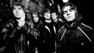 Group portrait of British rock band Oasis in Manchester, United Kingdom, 29th November 1993. L-R Noel Gallagher, Paul Arthurs (aka Bonehead), Paul McGuigan, Tony McCarroll,Liam Gallagher