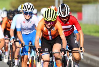 Cecilie Uttrup Ludwig (Denmark) and Annemiek van Vleuten (Netherlands) in the women's road race at the Tokyo Olympic Games