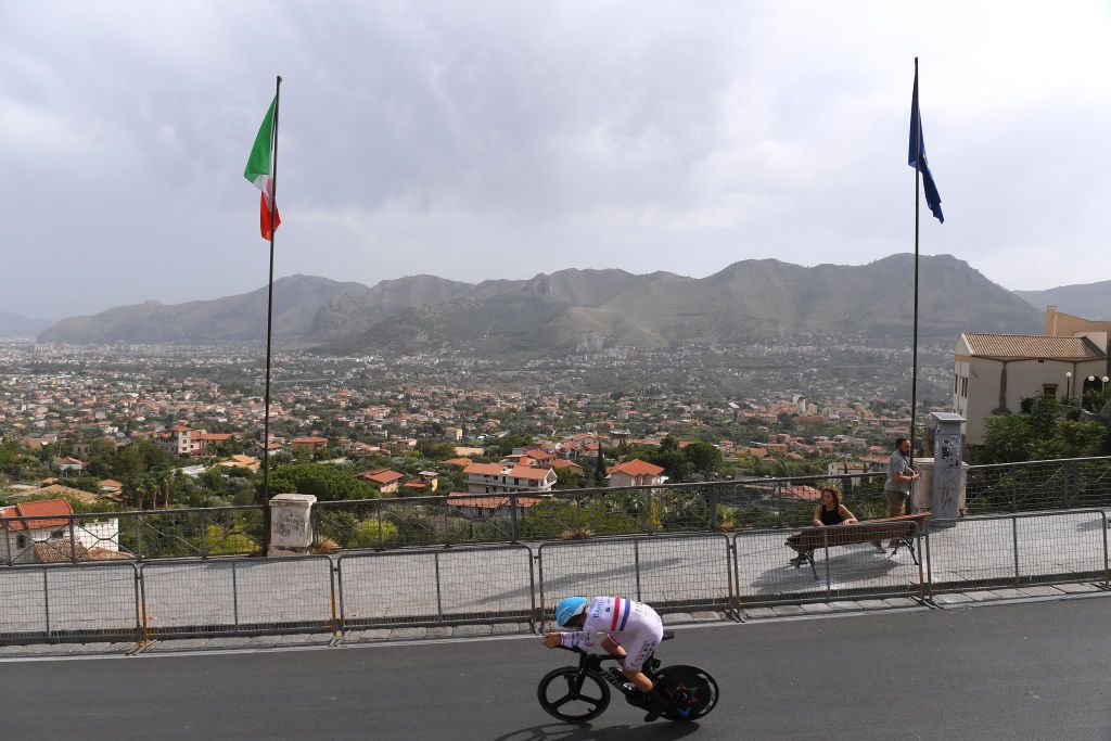 Alex Dowsett (Israel Start Up Nation) in action in the opening time trial at the Giro d'Italia