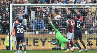 West Ham goalkeeper Lukasz Fabianski can't stop Jack Grealish scoring for Manchester City.