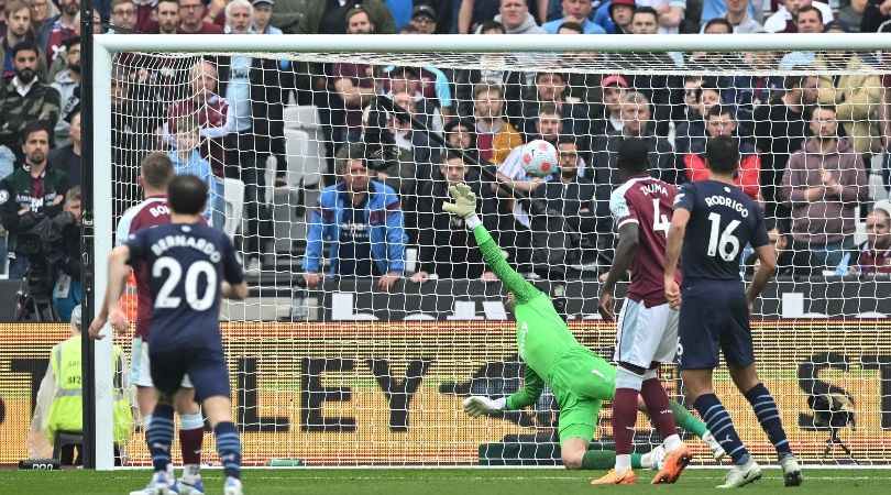 West Ham goalkeeper Lukasz Fabianski can&#039;t stop Jack Grealish scoring for Manchester City.