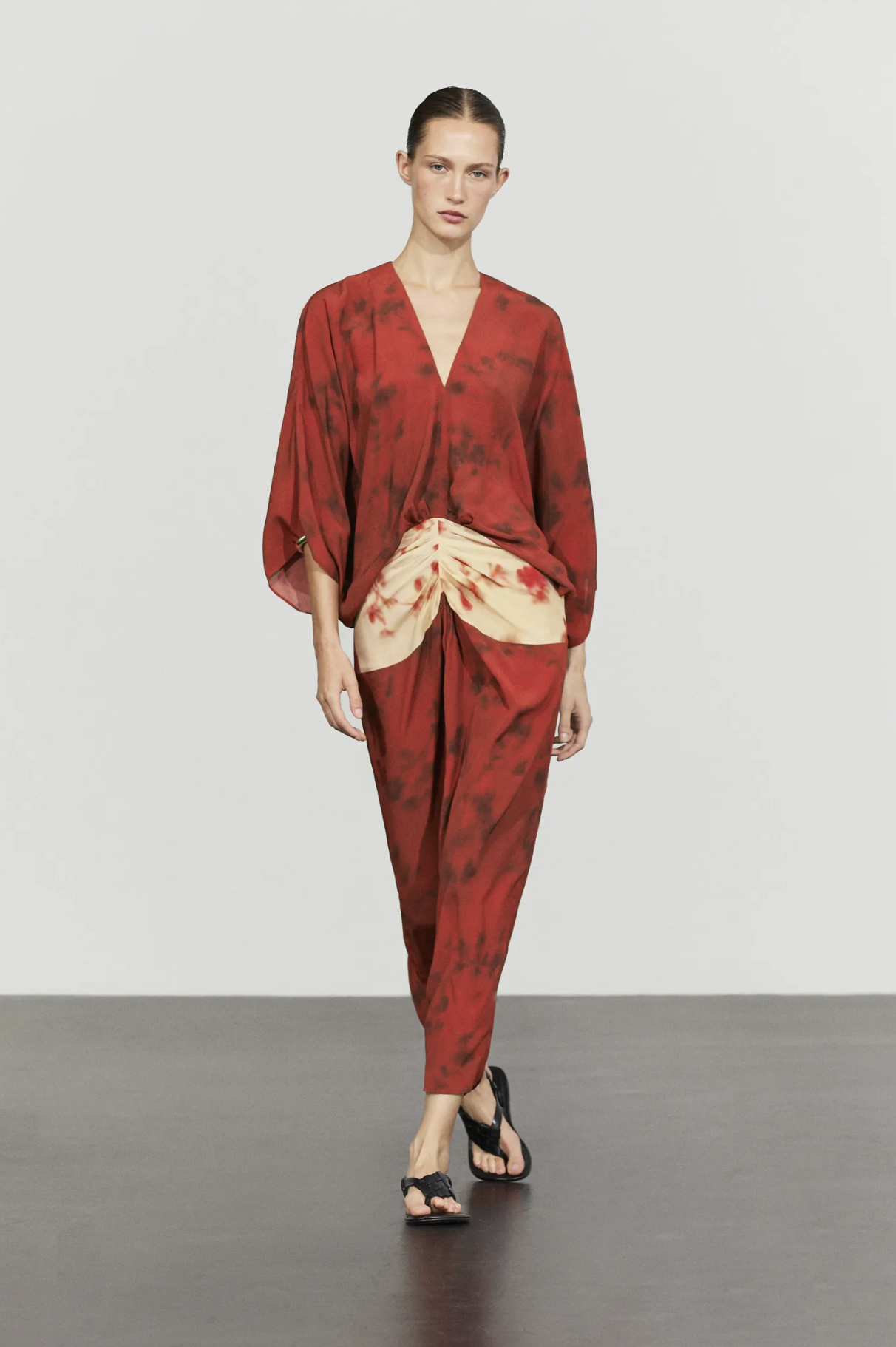 Massimo Dutti, Printed Flowing Dress With Sash Detail