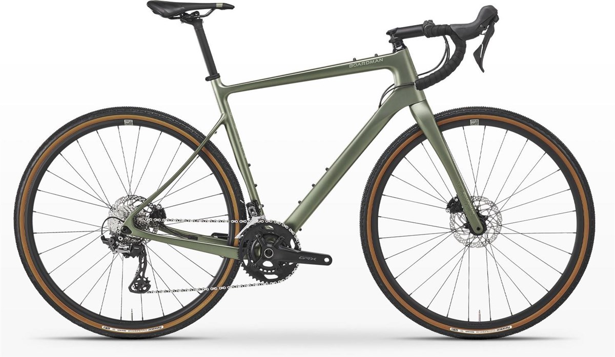 Boardman ADV 9.0 is in the image, side on, with handle bars pointing to the right with a white background.