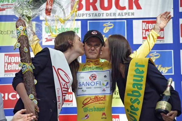 Kisses, salami, champagne and a yellow jersey for Alessandro Bazzana (Team Type 1)