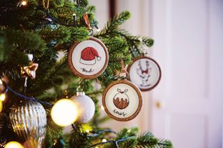 Personalised Christmas decorations on a Christmas tree