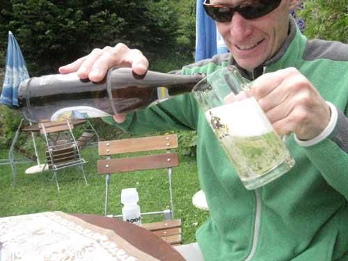 Pete Webber enjoying a German essential at lunch time.