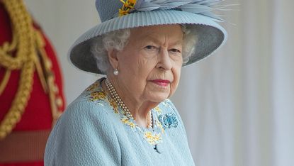 Queen Elizabeth II attends a military ceremony in the Quadrangle of Windsor Castle to mark her Official Birthday on June 12, 2020 
