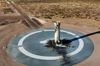 New Shepard's Blue Origin propulsion module lands back on Earth after launching the NS-21 crew to space on Saturday, June 4, 2022.