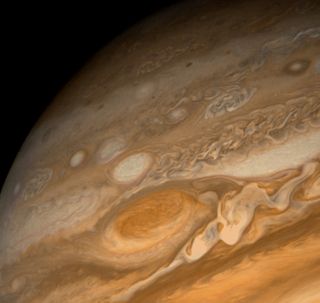 Close-up of Jupiter's Great Red Spot as seen by a Voyager spacecraft.