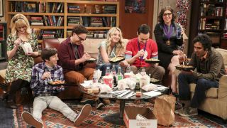 Melissa Rauch, Johnny Galecki, Jim Parsons and co. on The Big Bang Theory Couch