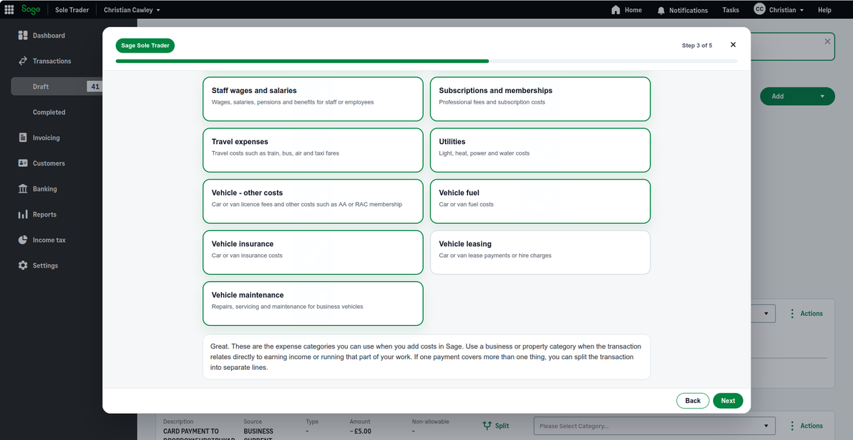 Screenshot of Sage Sole Trader Free
