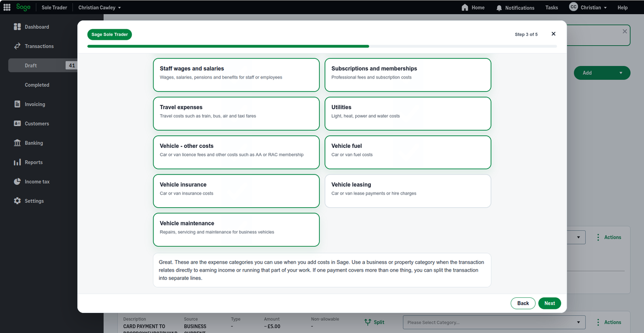 Screenshot of Sage Sole Trader Free