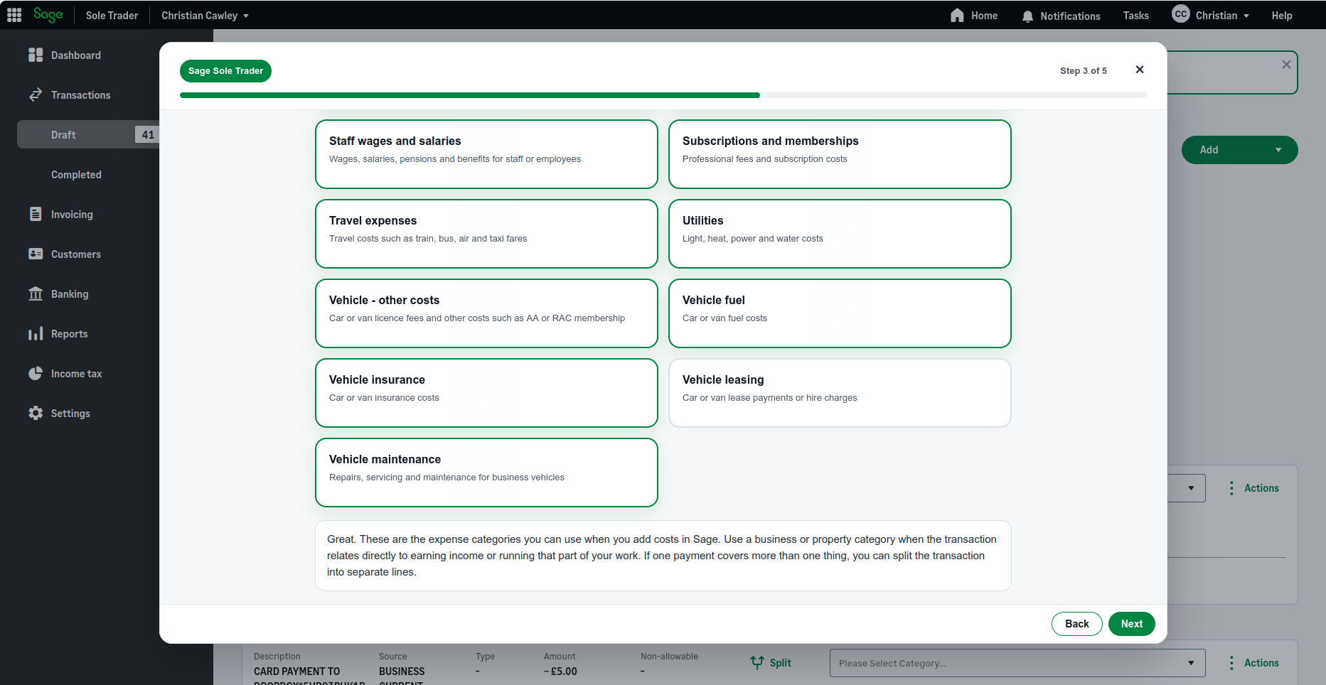 Screenshot of Sage Sole Trader Free