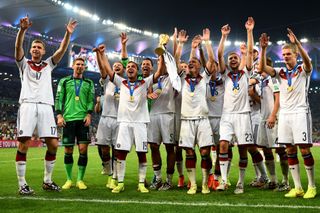 Germany players celebrate their World Cup win in 2014 after beating Argentina in the final.