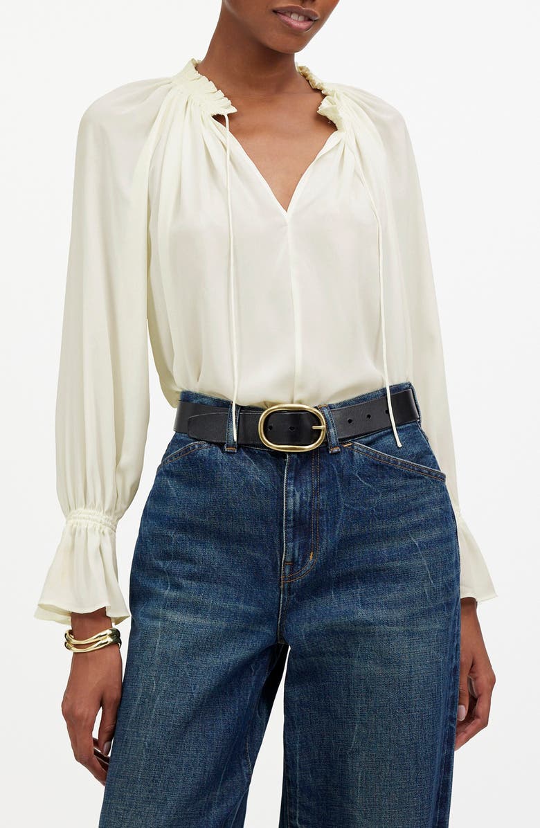 Long-Sleeve Tie-Neck Top