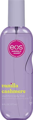 Eos Cashmere Body Mist, Vanilla Cashmere, Soft Musk, Cozy Caramel, Hair Mist, Body Spray for Women Moisturizing, Hyaluronic Acid, Vanilla Body Spray, Vegan, Cruelty-Free, 6 Fl Oz