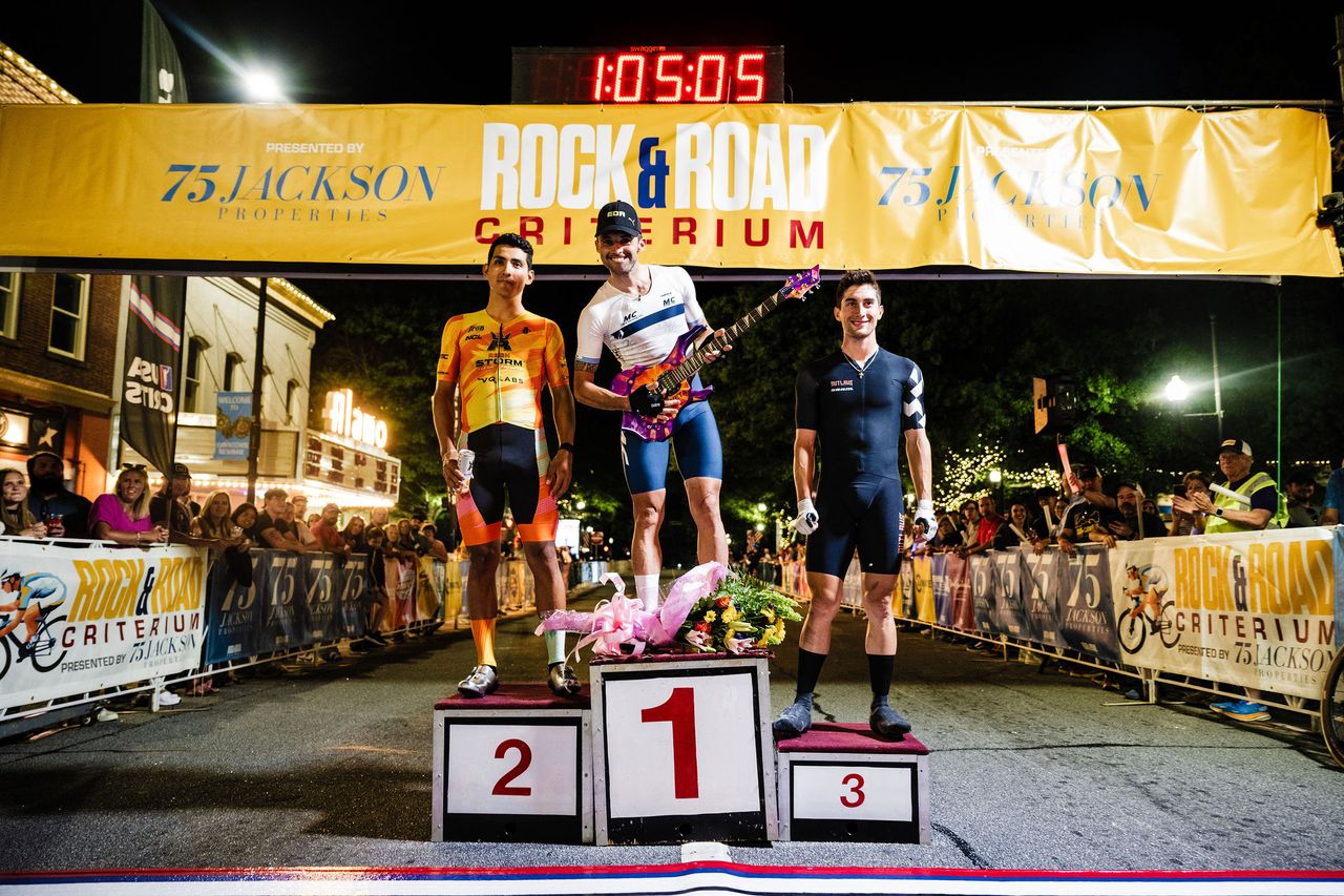 Men's podium at Rock&amp;Road Criterium in Newnan, Ga., the second stop of USA Crits in 2024