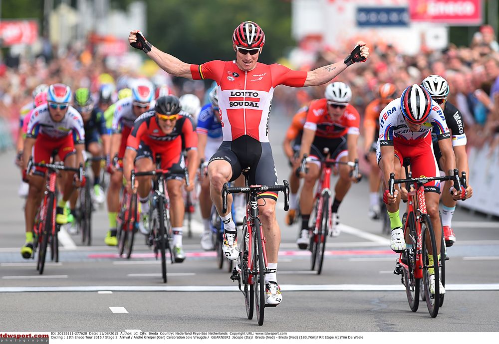 Andr&eacute; Greipel (Lotto Soudal) wins the bunch sprint in stage 2 at the Eneco Tour