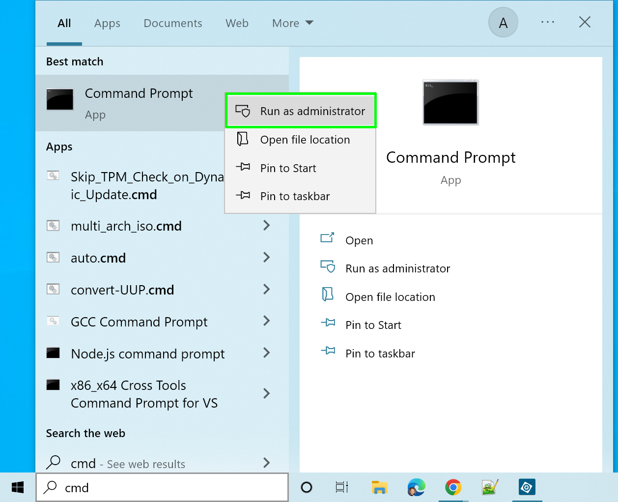 Open Command Prompt as Administrator