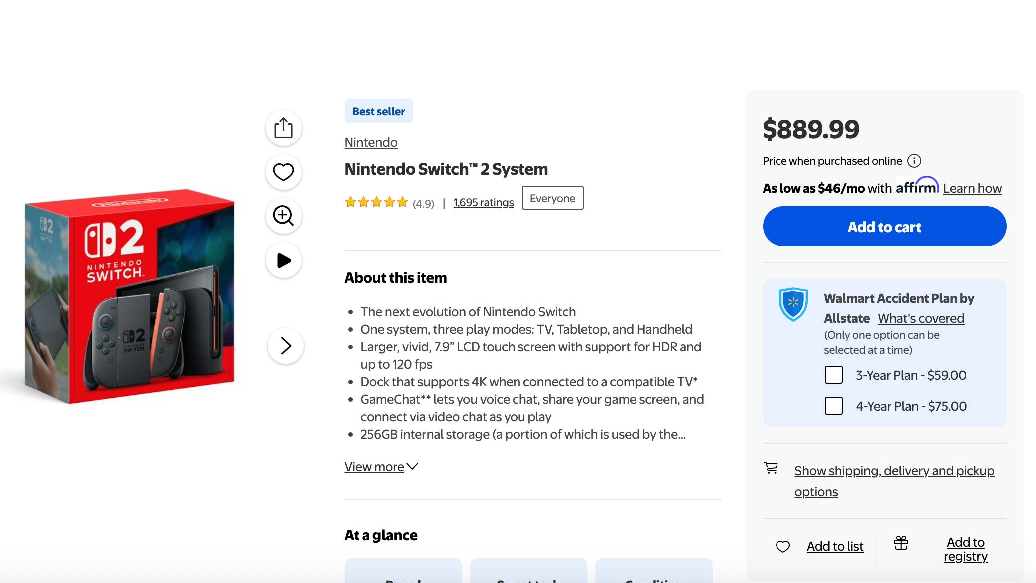 Nintendo Switch 2 Walmart listing