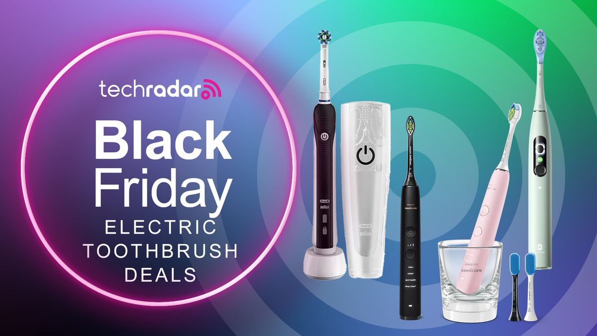 Oral-B, Philips and Oclean electric toothbrushes with &quot;Black Friday Electric Toothbrush Deals&quot; text.