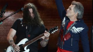 Jon Bon Jovi and Phil X perform during the Bon Jovi This House Is Not For Sale Tour 2108 at Melbourne Cricket Ground on December 1, 2018 in Melbourne, Australia