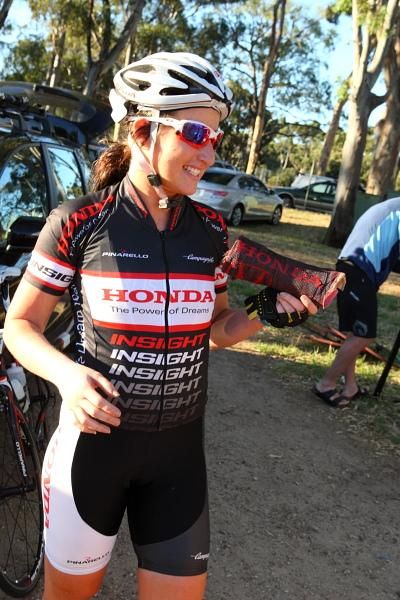 Megan Dunn (Honda) relishes the moments after her plaster cast was removed from her healed wrist fracture.