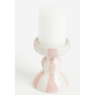 pink and white striped candle holder