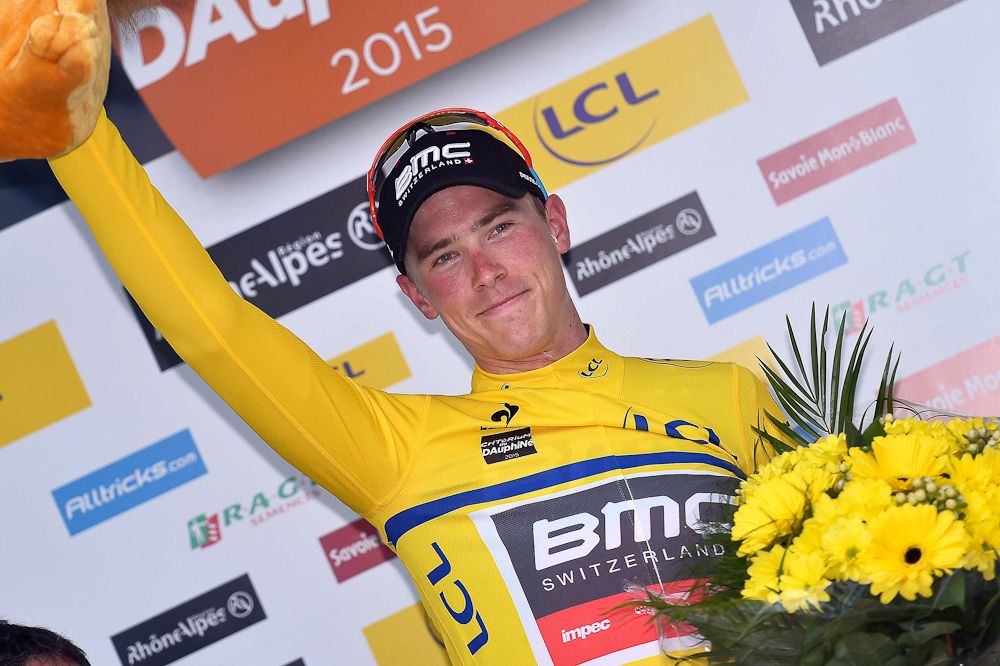 Rohan Dennis in yellow at the 2015 Critetrium du Dauphine.