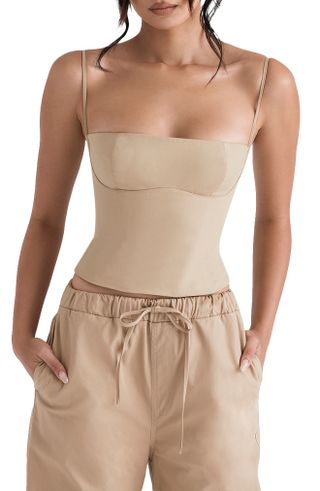 House of CB, Audette Structured Cotton Twill Corset Top