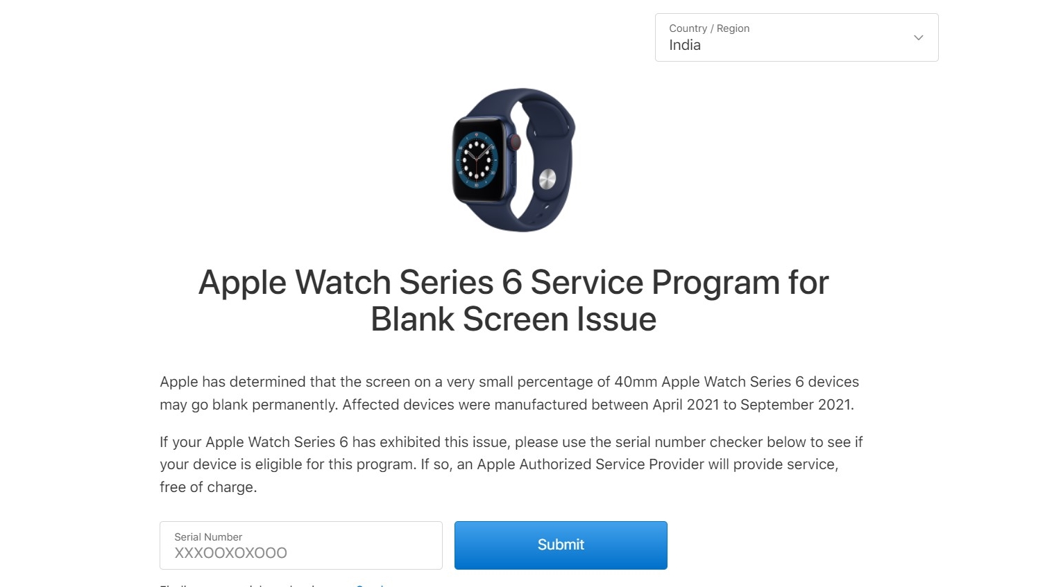 Apple Watch Series 6 Service Program