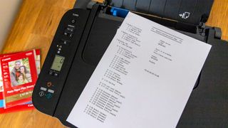 Canon PIXMA TS3520 Wireless All-In-One Inkjet Printer being tested in writer's home