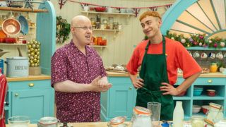 Matt Lucas and Olly Alexander in The Great Christmas Bake Off It's a Sin Special