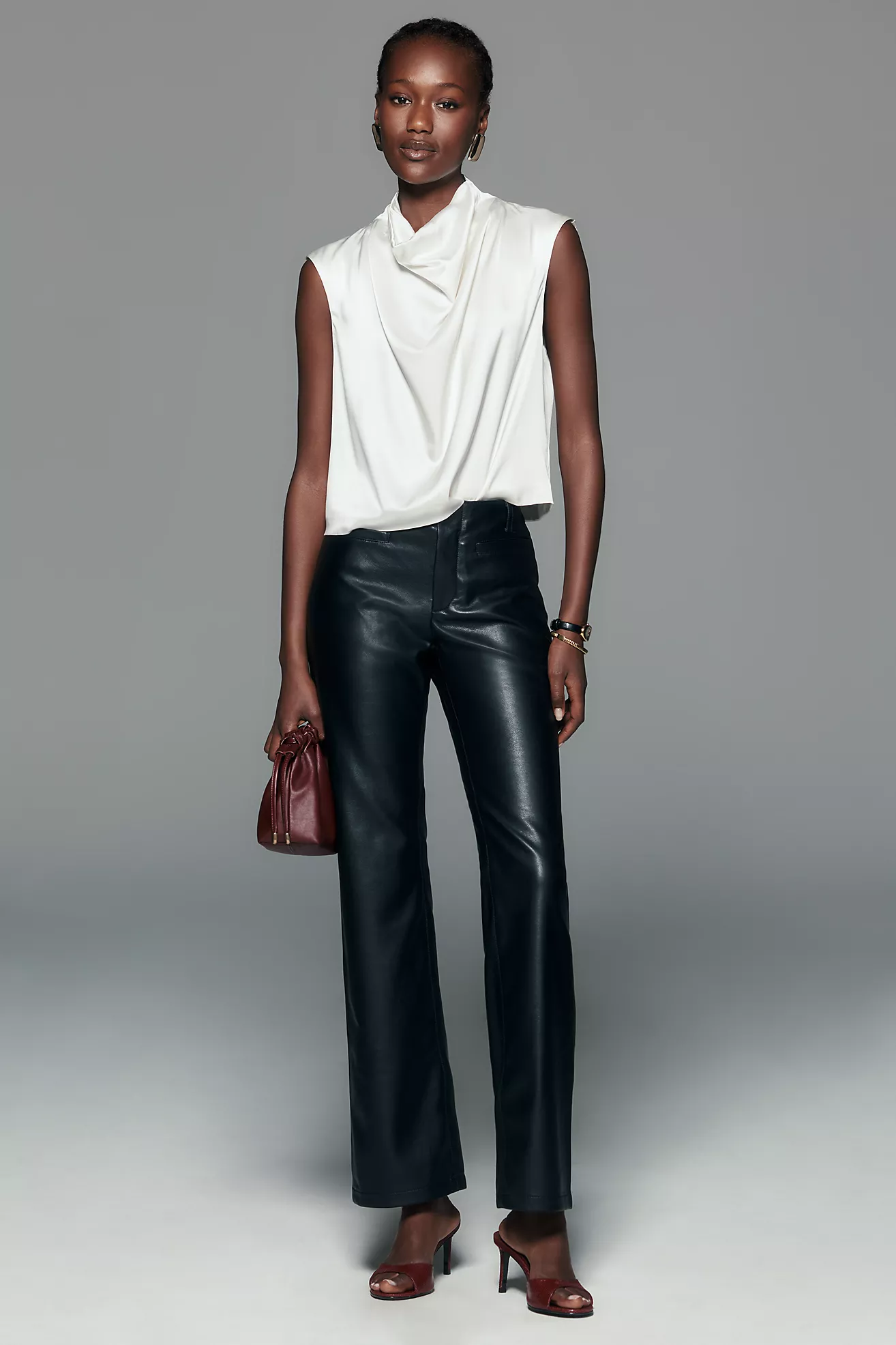 By Anthropologie Faux Leather Mid Rise Pants