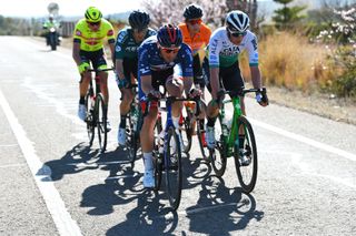 TORRENT SPAIN FEBRUARY 03 LR Joey Rosskopf of United States and Team Human Powered Health and Sergio Roman Martin Galan of Spain and Team Caja RuralAlea compete in the breakaway during the 73rd Volta A La Comunitat Valenciana 2022 Stage 2 a 1715km stage from Btera to Torrent VCV2022 on February 03 2022 in Torrent Spain Photo by Dario BelingheriGetty Images