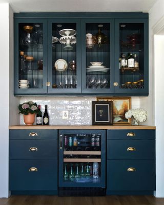 wine fridge in blue pantry by Semihandmade