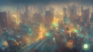 A misty cityscape designed by AI.