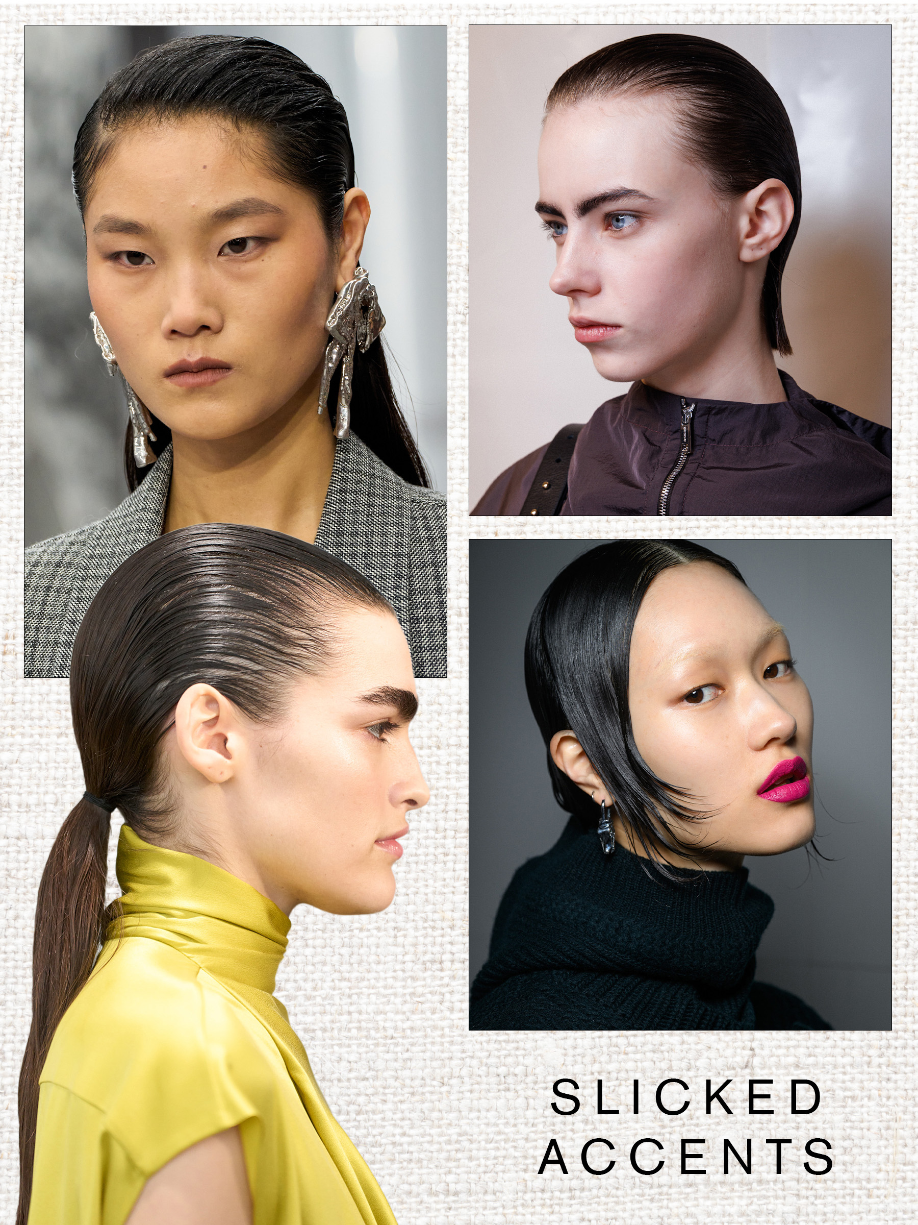 Slicked Accents Autumn/Winter 2025 Beauty Trend, including looks from Acne Studios, Sportmax, Roksanda and Lacoste