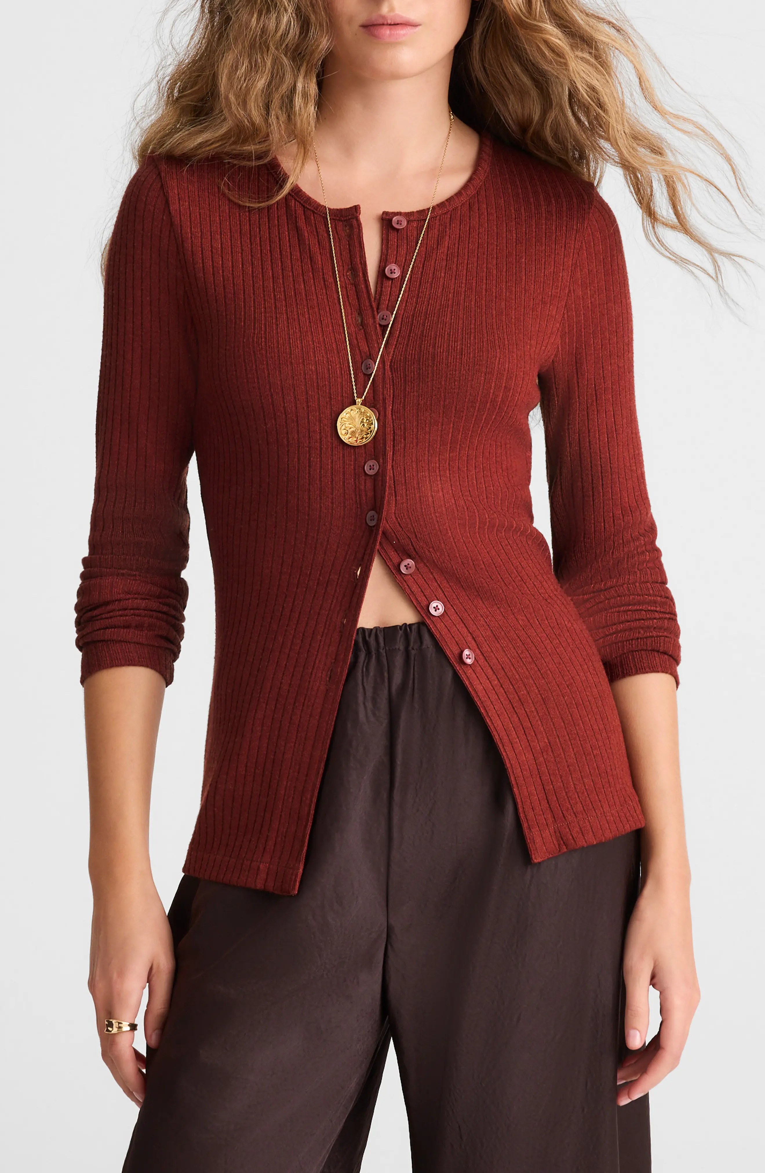 Madewell, Textural Cutaway Crewneck Cardigan