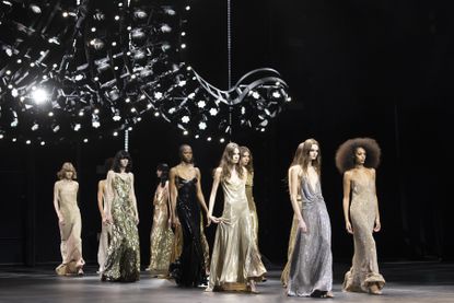 Celine by Hedi Slimane womenswear show with models in sequinned dresses