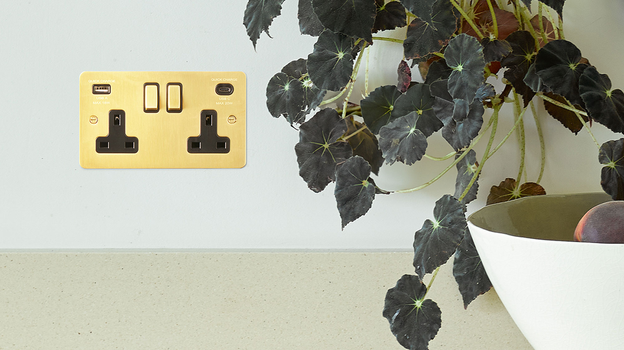brass usb socket over kitchen worktop