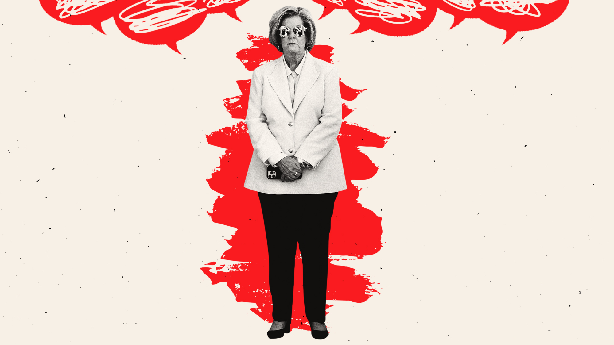 Illustration of Susie Wiles surrounded by angry speech bubbles