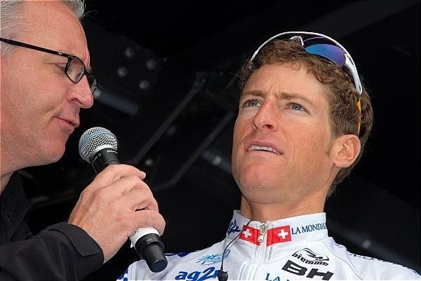 Swiss Martin Elmiger (AG2R La Mondiale) on the start podium.