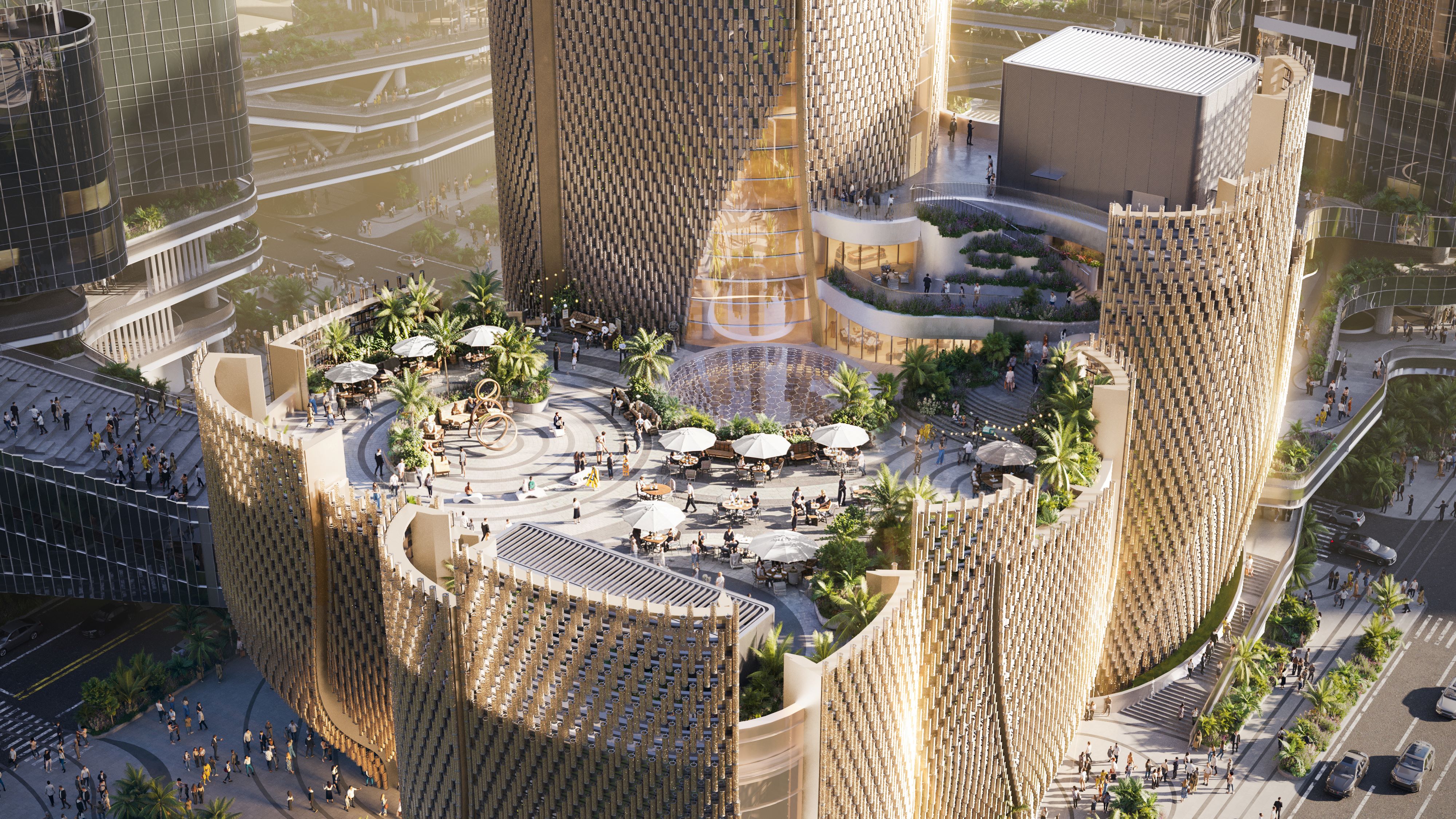 R&amp;oacute;ng Museum of Art by Ole Scheeren exterior hero render ofcurvy shaped building opening up upwards