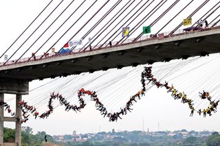 On Oct. 22, 2017, 245 people broke a record by "rope jumping" off a bridge in Hortolandia, Brazil.