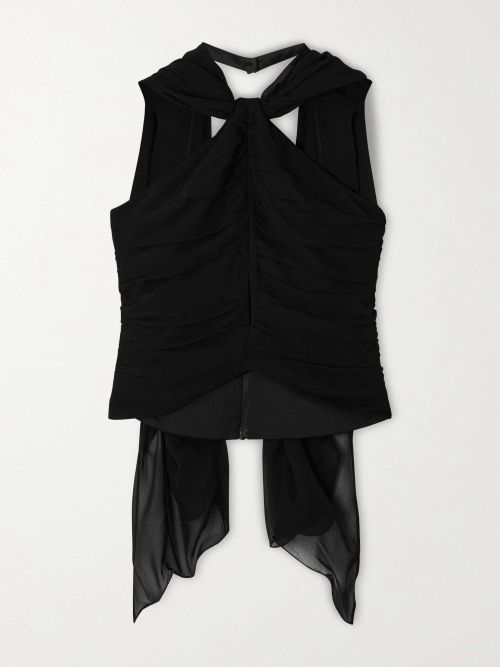 Solene Scarf-Detailed Ruched Chiffon Halterneck Top