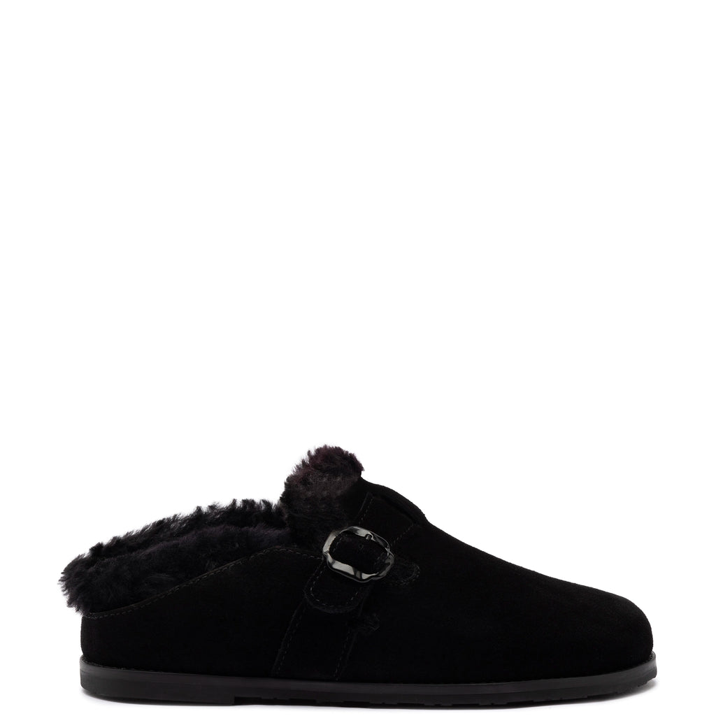 Milan Fur Clog in Black Suede