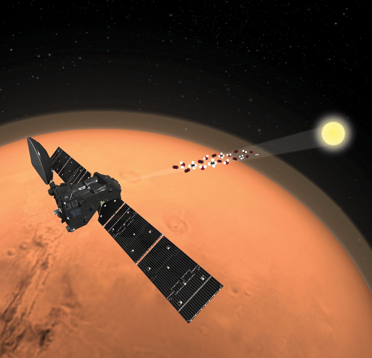 The ExoMars mission&#039;s Trace Gas Orbiter analyzed the Martian atmosphere, finding a surprising lack of traces of methane.