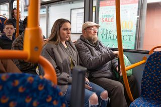 Amy suffers a panic attack on the bus in Coronation Street.